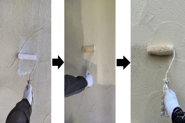 下塗りから上塗り2回目までの変化の画像